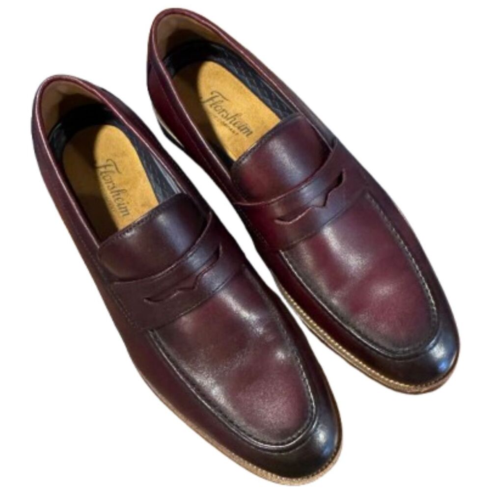 Florsheim Rucci Moc Toe Penny Loafer Burnished Burgundy Cushioned Mens Size 8M